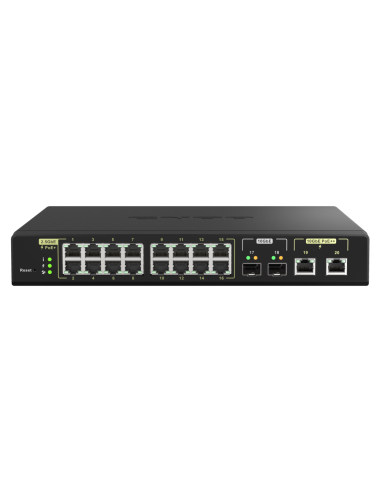 QNAP QSW-M2116P-2T2S: 16 port 2.5GbE PoE RJ45, 2 port 10GbE SFP+, web managed switch