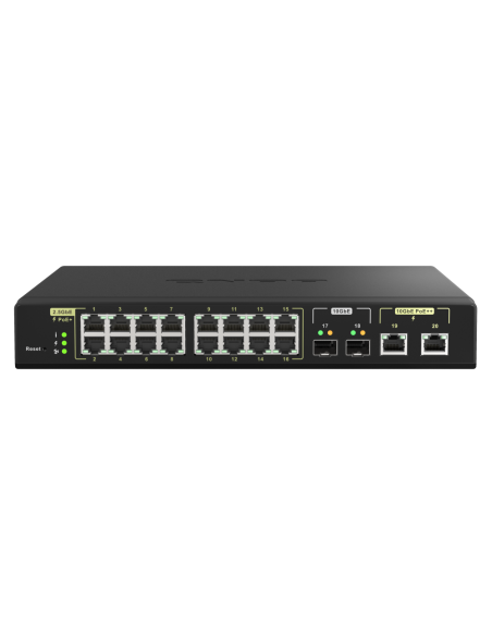QNAP QSW-M2116P-2T2S: 16 port 2.5GbE PoE RJ45, 2 port 10GbE SFP+, web managed switch