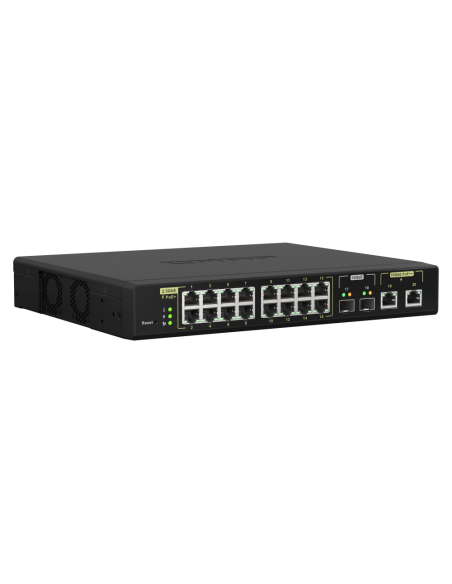 QNAP QSW-M2116P-2T2S: 16 port 2.5GbE PoE RJ45, 2 port 10GbE SFP+, web managed switch