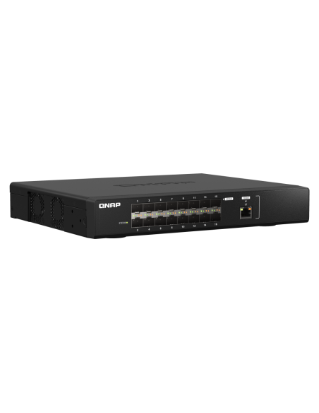 QNAP QSW-M2116P-2T2S: 16 port 2.5GbE PoE RJ45, 2 port 10GbE SFP+, web managed switch