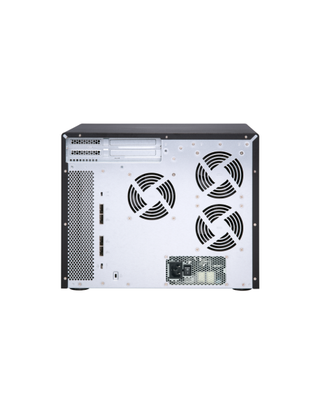 QNAP 16-bay desktop SATA JBOD, with QXP-1600eS PCIe card and SAS/SATA cables.