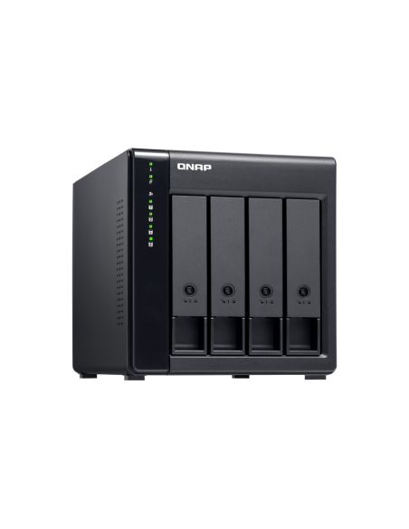 QNAP 4-bay desktop SATA JBOD, with QXP-400eS-A1164 PCIe card and SAS/SATA cable.