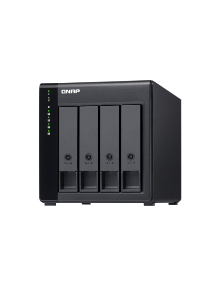 QNAP 4-bay desktop SATA JBOD, with QXP-400eS-A1164 PCIe card and SAS/SATA cable.