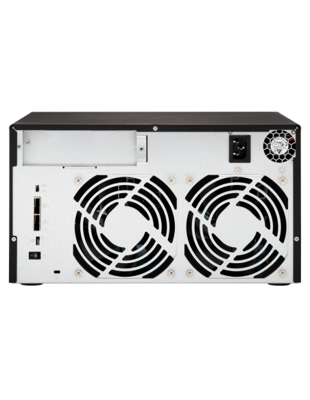 QNAP 8-bay desktop SATA JBOD, with QXP-800eS-A1164 PCIe card and SAS/SATA cables.