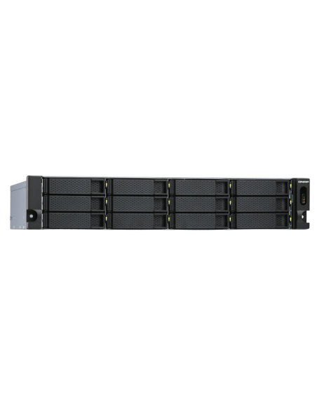 QNAP 12-bay 2U rackmount SATA JBOD, redundant PSU, with QXP-1600eS PCIe card and SAS/SATA cables.