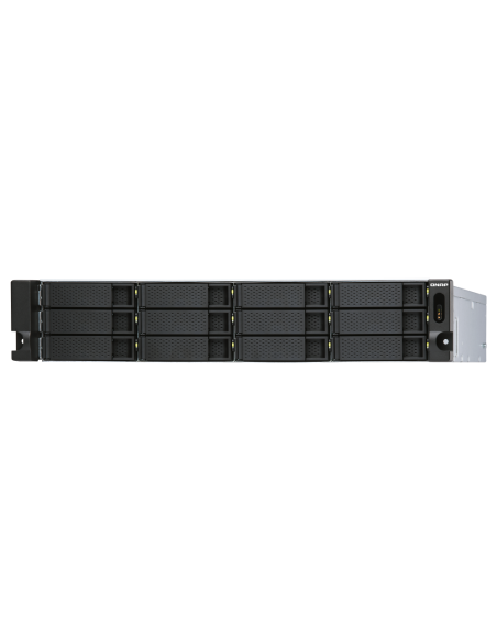 QNAP 12-bay 2U rackmount SATA JBOD, redundant PSU, with QXP-1600eS PCIe card and SAS/SATA cables.