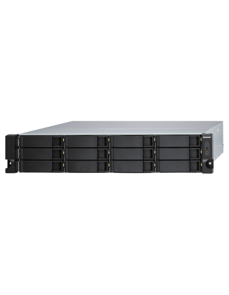 QNAP 12-bay 2U rackmount SATA JBOD, redundant PSU, with QXP-1600eS PCIe card and SAS/SATA cables.