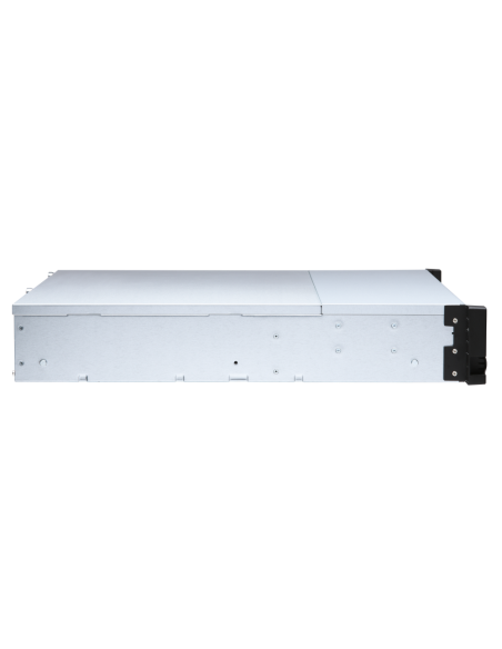 QNAP 12-bay 2U rackmount SATA JBOD, redundant PSU, with QXP-1600eS PCIe card and SAS/SATA cables.
