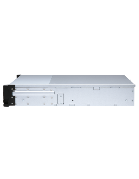 QNAP 12-bay 2U rackmount SATA JBOD, redundant PSU, with QXP-1600eS PCIe card and SAS/SATA cables.