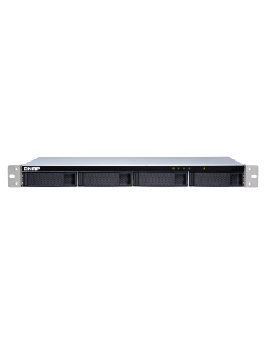 QNAP 4-bay 1U rackmount SATA JBOD, with QXP-400eS-A1164 PCIe card and SAS/SATA cable.