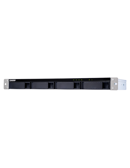 QNAP 4-bay 1U rackmount SATA JBOD, with QXP-400eS-A1164 PCIe card and SAS/SATA cable.