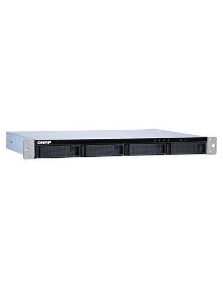 QNAP 4-bay 1U rackmount SATA JBOD, with QXP-400eS-A1164 PCIe card and SAS/SATA cable.