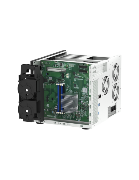 QNAP 16-Bay NAS, Intel Atom 8-core processor, 8GB RAM, 20x SATA bays, 2x M.2 slots, 2x 2.5GbE, USB ports, PCIe slots, 550W PSU.