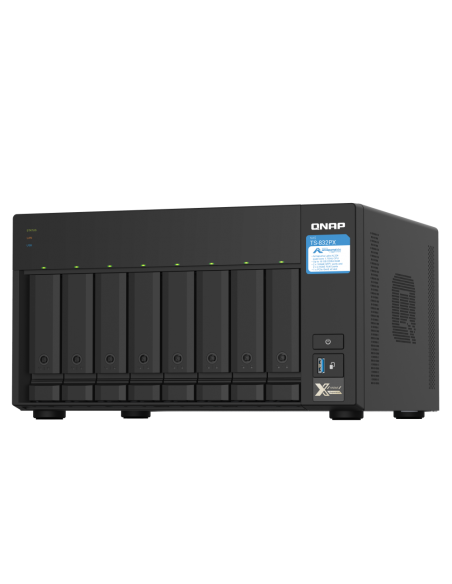 QNAP 8-bay NAS, 64-bit quad-core, 4GB RAM, 2x10GbE, 2x2.5GbE, USB, expansion
