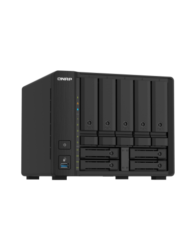 QNAP 9-bay NAS, 64-bit quad-core, 4GB RAM, 2x10GbE, 2x2.5GbE, USB, expansion