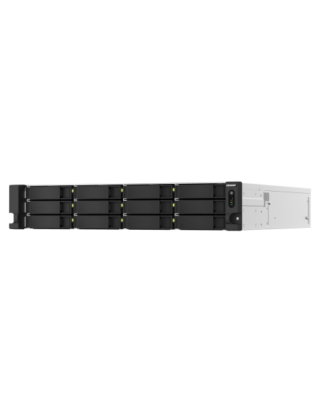 QNAP 18-bay 2U NAS, Intel Xeon E-2334, 16GB DDR4, 12x SATA + 6x 2.5, 10GbE, PCIe Gen4, 550W PSU, QuTS hero OS with ZFS, FC support.