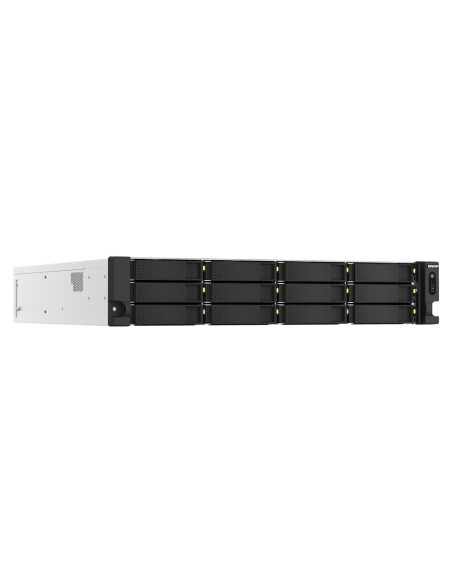 QNAP 18-bay 2U NAS, Intel Xeon E-2334, 16GB DDR4, 12x SATA + 6x 2.5, 10GbE, PCIe Gen4, 550W PSU, QuTS hero OS with ZFS, FC support.