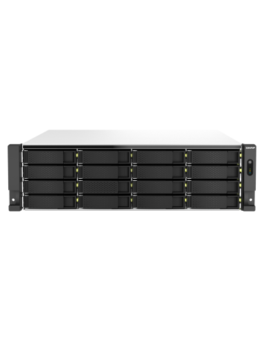 QNAP 22-bay 3U NAS, Intel Xeon E-2336, 32GB DDR4, 16x SATA + 6x 2.5, 10GbE, PCIe Gen4, 550W PSU, QuTS hero OS with ZFS, FC support.