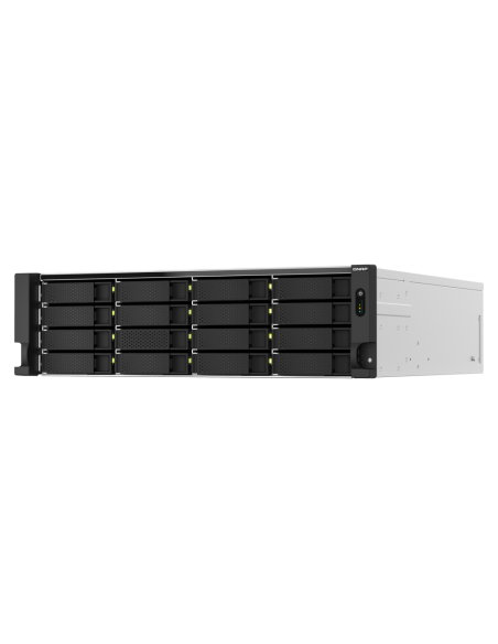 QNAP 22-bay 3U NAS, Intel Xeon E-2336, 32GB DDR4, 16x SATA + 6x 2.5, 10GbE, PCIe Gen4, 550W PSU, QuTS hero OS with ZFS, FC support.
