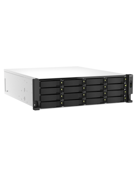 QNAP 22-bay 3U NAS, Intel Xeon E-2336, 32GB DDR4, 16x SATA + 6x 2.5, 10GbE, PCIe Gen4, 550W PSU, QuTS hero OS with ZFS, FC support.