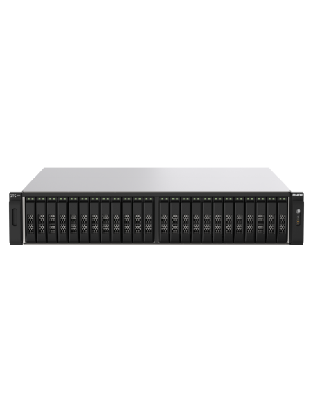 QNAP NAS 24 bahías en flash NVMe AMD EPYC 7302P 3.0GHz, 256GB RAM, 2x2.5GbE, 4x25GbE SFP28, iSCSI, RAID, PCIe (x5), fuente redundante.