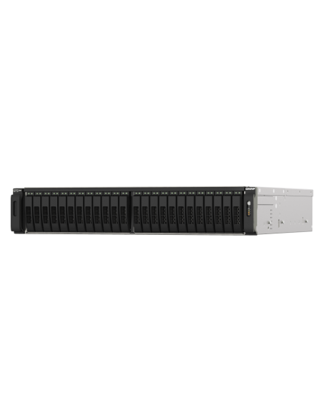 QNAP NAS 24 bahías en flash NVMe AMD EPYC 7302P 3.0GHz, 256GB RAM, 2x2.5GbE, 4x25GbE SFP28, iSCSI, RAID, PCIe (x5), fuente redundante.