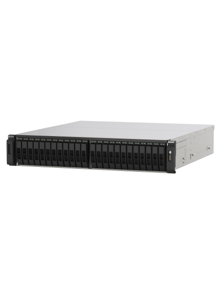 QNAP NAS 24 bahías en flash NVMe AMD EPYC 7302P 3.0GHz, 256GB RAM, 2x2.5GbE, 4x25GbE SFP28, iSCSI, RAID, PCIe (x5), fuente redundante.