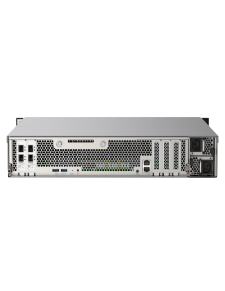 QNAP NAS 24 bahías en flash NVMe AMD EPYC 7302P 3.0GHz, 256GB RAM, 2x2.5GbE, 4x25GbE SFP28, iSCSI, RAID, PCIe (x5), fuente redundante.