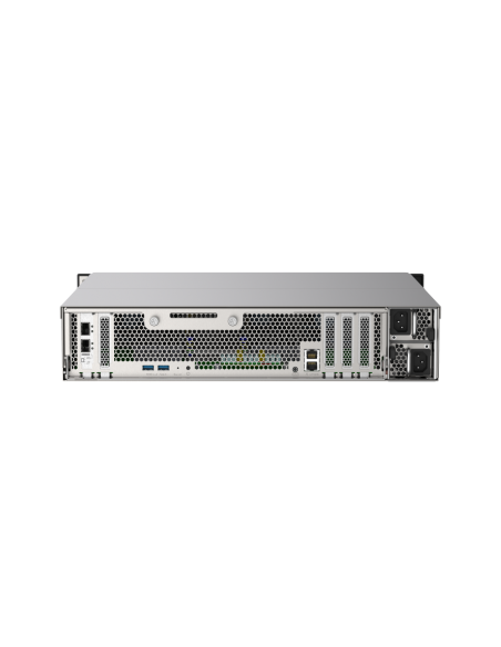 QNAP NAS 24 bahías en flash NVMe AMD EPYC 7302P 3.0GHz, 256GB RAM, 2x2.5GbE, 4x25GbE SFP28, iSCSI, RAID, PCIe (x5), fuente redundante.