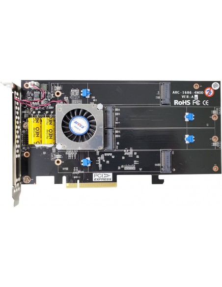 Areca Controlador RAID Areca M.2, PCIe 4.0 x9, 4x M.2 (2280, 22110), PLP, Full Height