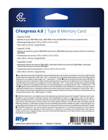 Wise Tarjeta de memoria 512GB CFexpress 4.0 Type B