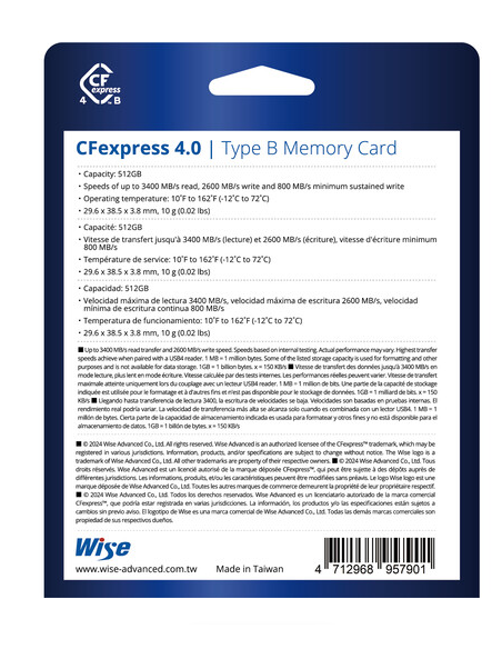 Wise Tarjeta de memoria 512GB CFexpress 4.0 Type B