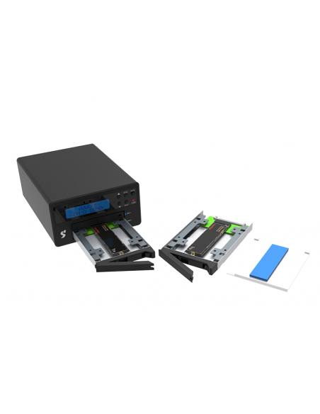 Stardom 2 Bay UR2-B32+ LCD display of  M.2 NVMe SSD Hardware RAID  External Storage with USB 3.2 Gen 2 C-C cable x 1 + C-A cable x 1