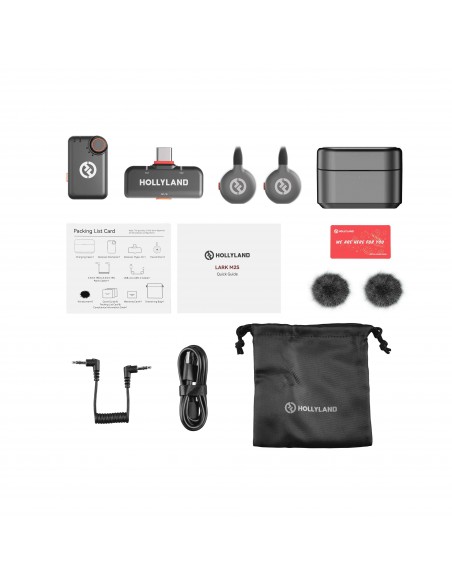 Hollyland LARK M2S Wireless Lavalier Microphone Combo (with Camera RX + USB-C RX + USB-C to Lightning Cable, Space Gray)