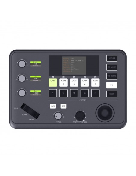 Szpuas Mini PTZ Video Controller 2-Axis Joystick and Zoom. 4 color led Multiscreen. VISCA, UDP, PELCO P/D, 5 cameras, 5 presets