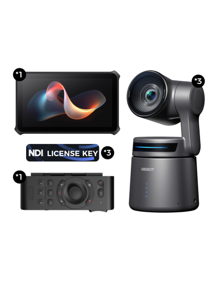 OBSBOT Talent Multi-Cam Live Streaming Studio. Incluye 1 Talent, 3 Cámaras Tail Air, Control Remoto, 3 Licencias NDI