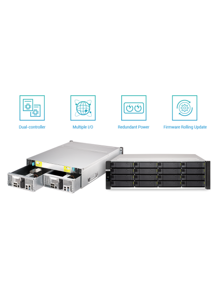 QNAP NAS empresarial 16 bahías, ZFS, SAS 12G/6G, Xeon D-2142IT, 96GB RAM, 14-LAN, iSCSI, RAID, tripl