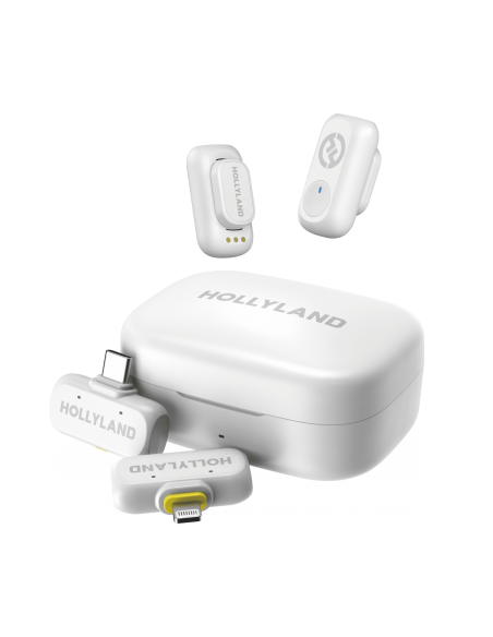 Hollyland LARK A1 Combo Micrófonos Inalámbricos (Blanco Ivory, con USB-C RX + Lightning RX + Caja Carga)