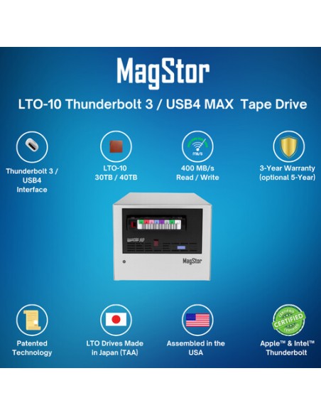 Magstor Unidad LTO10 externo FH Thunderbolt 3, 3 años garantía