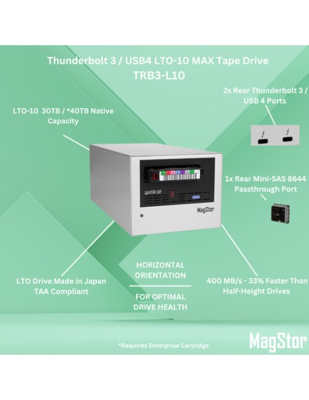 Magstor Unidad LTO10 externo FH Thunderbolt 3, 3 años garantía