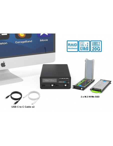 Stardom 2 x M.2 NVMe SSD Hardware RAID con Pantalla , Nuevo Diseño guía para SSD M.2. USB 3.2 Gen 2 C-C cable x 2