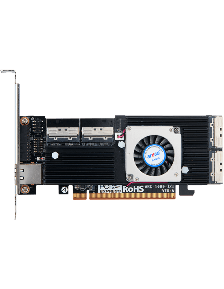 ARECA PCIe 5.0 x16 M.2 NVMe Adapter, 4x MCIO, Gen5 x8