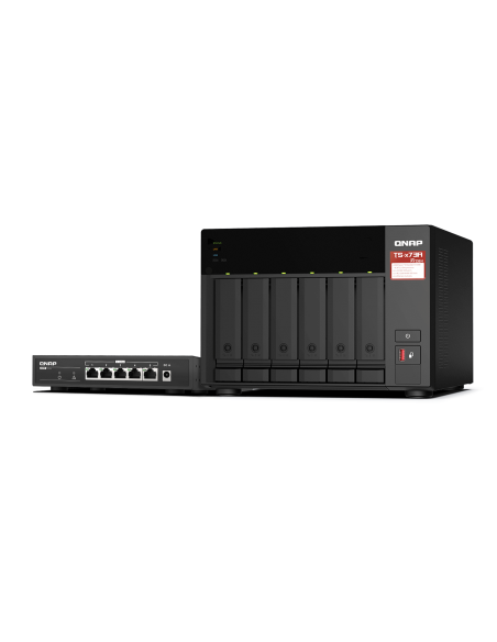 QNAP 6-bay 3.5" HDD TOWER NAS (TS-673A-8G) with 5 Ports 2.5GbE Unmanaged Switch (QSW-1105-5T), Bundl