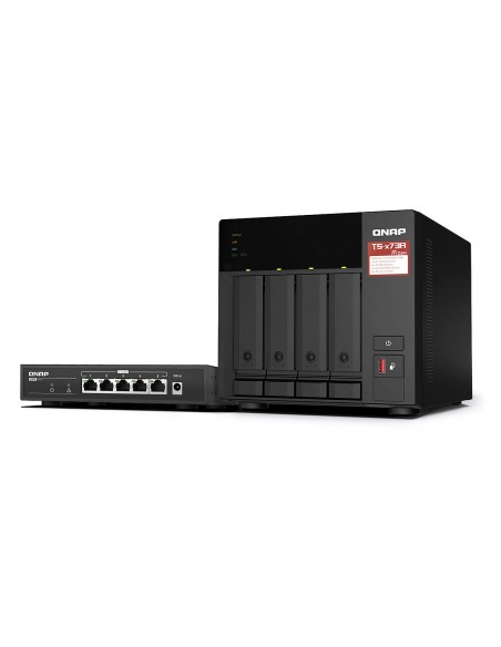 QNAP 4-bay 3.5" HDD TOWER NAS (TS-473A-8G) with 5 Ports 2.5GbE Unmanaged Switch (QSW-1105-5T), Bundl