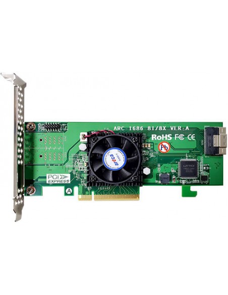 ARECA 8 PORT TRI MODE RAID PCIE 4.0 X8, RAID 0/1/10, 1x int. (SFF-8654), LP