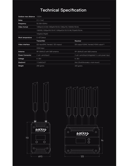 Vaxis Storm 3000 Kit Transmisión Inalámbrico SDI/HDMI 1000m Gold Mount