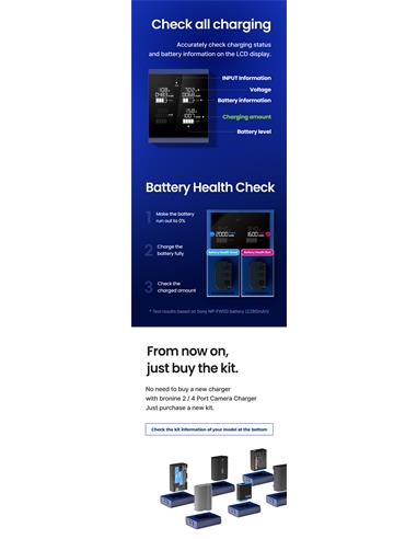 Bronine Cargador Baterías cámara de 4 Puertos